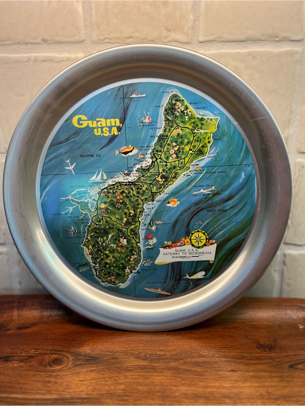 Vintage Guam U.S.A. Decorative Map Tray - Blue & Green